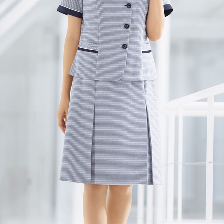【事務服スカート 夏用】 ECO素菜・清涼素材・プリーツスカート丈（9号/56cm） 5～21号 ブルー ネイビー 会社制服/オフィスユニフォーム