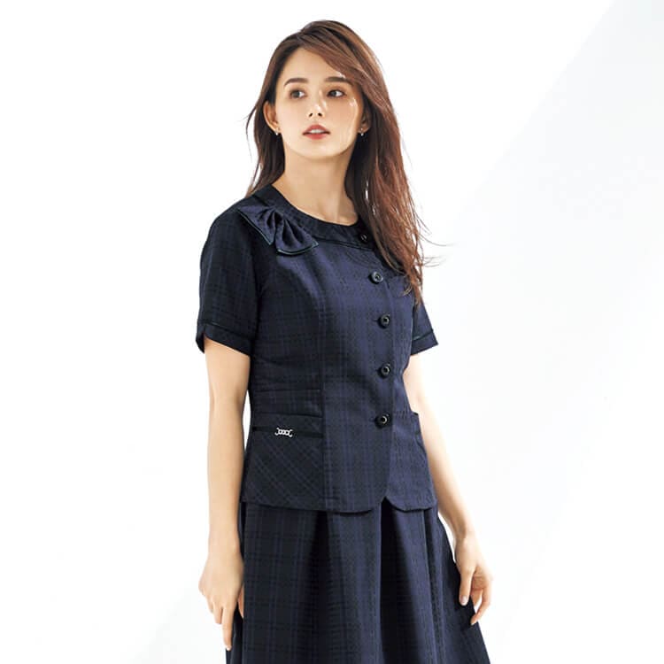 【事務服 オーバーブラウス】 ストレッチ・消臭テープ付 5～21号 ネイビー  夏用/オフィスユニフォーム