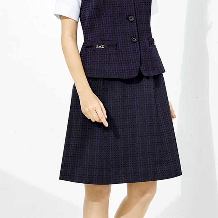 【事務服スカート 夏用】 「涼しい素材」 シャドーチェック柄・ストレッチ・ Aライン 丈55cm（9号） 5～21号 ネイビー  会社制服/オフィスユニフォーム