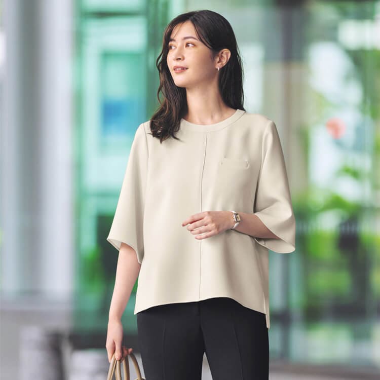 【事務服プルオーバー】 シャドーチェック柄 ・ストレッチ・吸汗速乾・ECO素材・抗菌 （家庭洗濯可） 5～21号 ベーージュ ブラック 夏服/接客制服