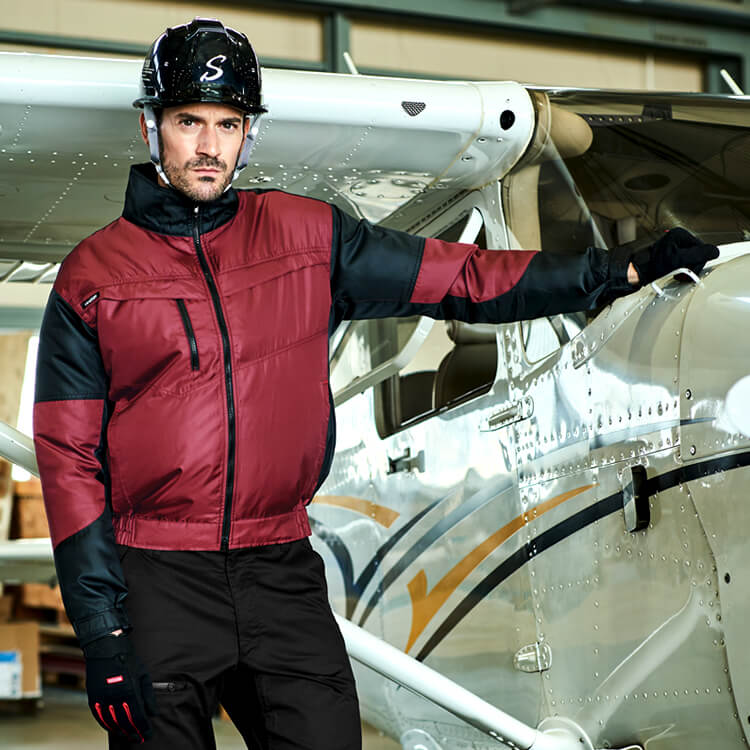 【空調風神服24Vセット】スマホ対応「長袖作業着＋バッテリーファン」撥水・軽量・3色 /ファン付き作業服