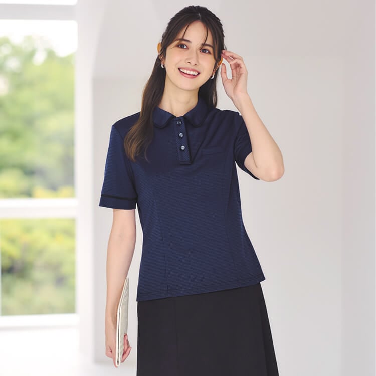 【事務服ポロシャツ】 「通気性抜群」ニットストレッチ・吸汗速乾・ECO素材・消臭テープ加工 5～21号 2色 夏服/オフィスユニフォーム