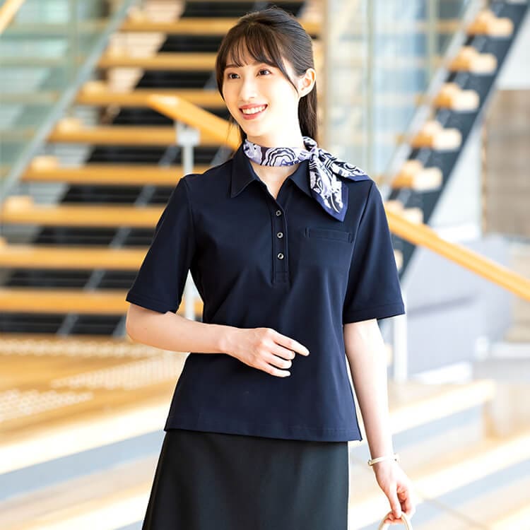 【事務服ポロシャツ】 ストレッチ・吸汗速乾・ECO素材・UVカット・抗菌防臭 SS～5L号 ネイビー ブラック 夏服/オフィスユニフォーム