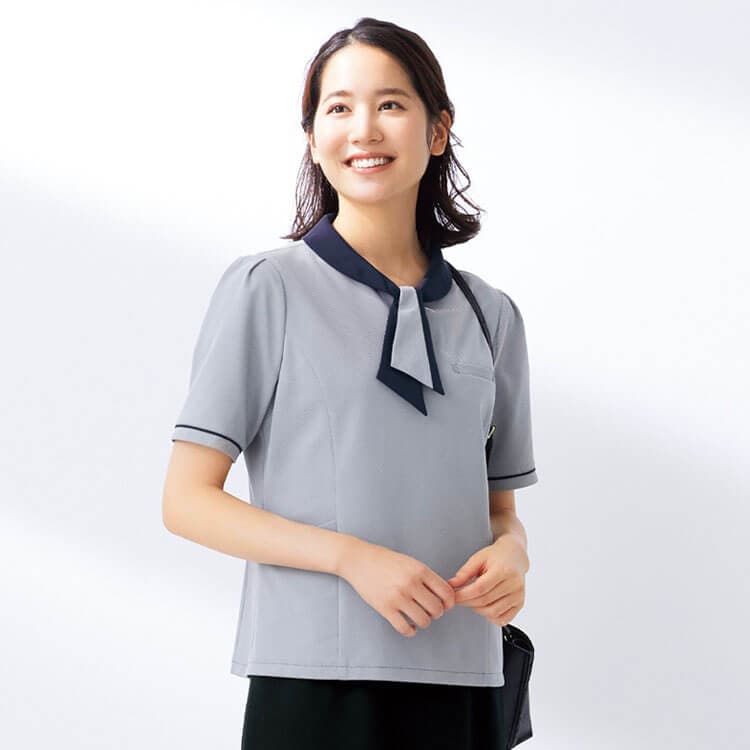 【事務服ポロシャツ】 「ニット素材」 消臭・イージーケア・家庭洗濯可 5～17号 ネイビー 夏服/オフィスユニフォーム