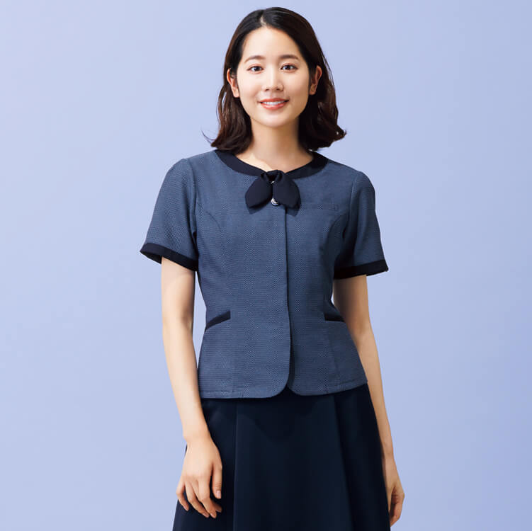 【事務服オーバーブラウス半袖】抗菌防臭加工・イージーケア・家庭洗濯可 5～17号  ネイビー  グレー 夏用/店舗制服