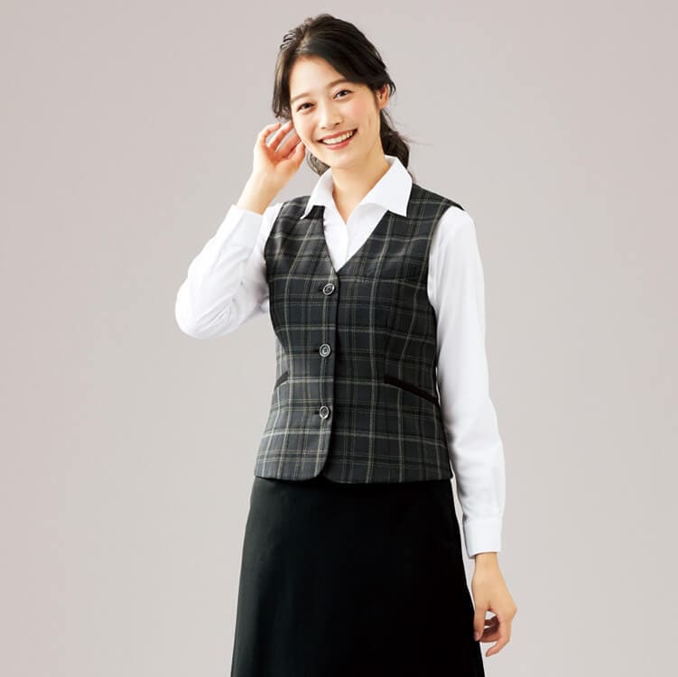 【事務制服ベスト】チェック柄・抗菌防臭・イージーケア・家庭洗濯可 5～17号 ネイビー  グレー  医療事務/会社制服
