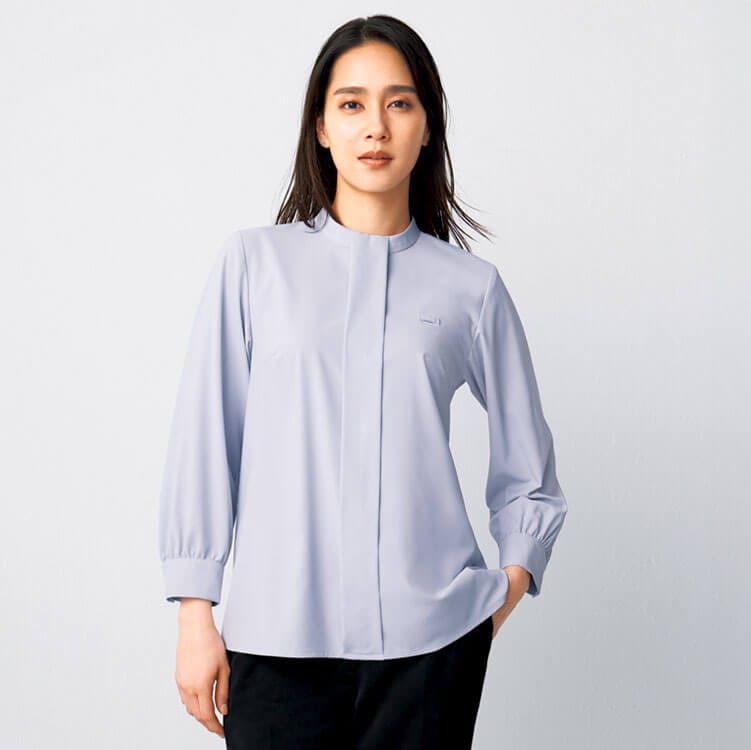 【レストラン ブラウス 八分袖】透け防止・ストレッチ・吸汗速乾 5～19号 3色  飲食店制服/店舗ユニフォーム