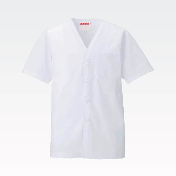 【調理用白衣 半袖】男女兼用・衿なし・吸汗・制菌 S～6L そば屋  和食店/ 寿司屋制服