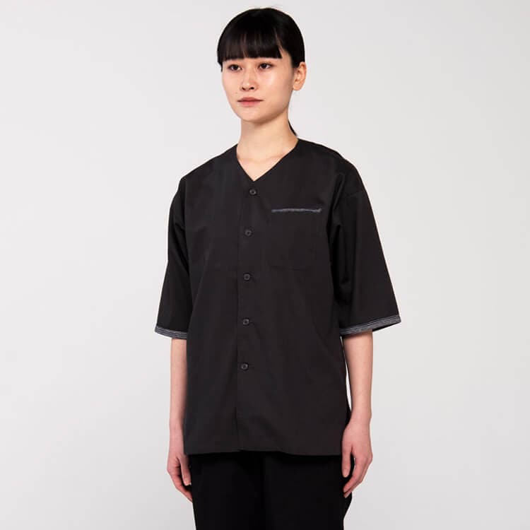 【和風制服 ダボシャツ】男女兼用「ストレッチ＆清涼素材」防汚加工 SS～3L 紺 墨黒 / 和食店ユニフォーム