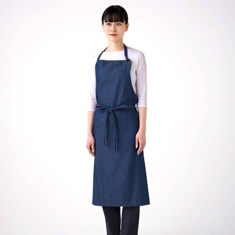 【業務エプロン】男女兼用・リサイクルコットン 綿100% フリー  カフェ制服 / 飲食店ユニフォーム (HYS7375)