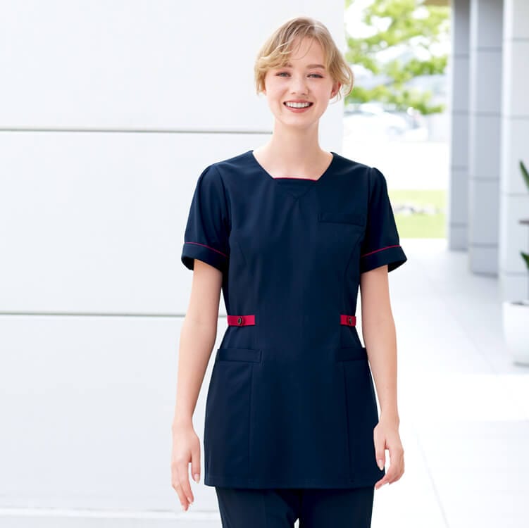 【エステ制服 チュニック】 ストレッチ・抗菌制電・吸水・透け防止  S～EL 2色 美容サロン / ナガイレーベン