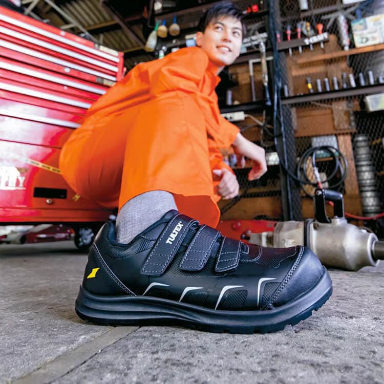 【安全靴】セーフティーシューズ 「面ファスナー」 制電機能・男女兼用・耐久性 4E ブラック  22.0～30.0cm JSAA規格A種合格/TULTEX