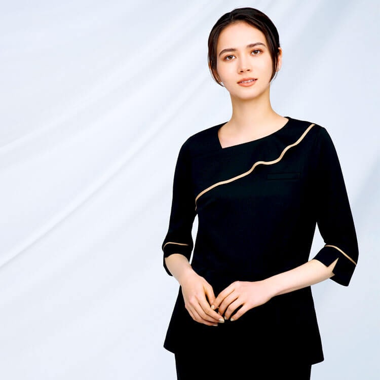 【プルオーバー制服】「2WAYストレッチ」吸汗速乾・防透け・UVカット SS～3L  ブラック  ホワイト / エステユニフォーム