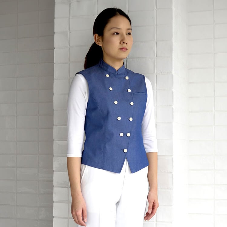 【飲食店ベスト】レディース 「先染めデニム」  7～15号  レストラン制服 / 接客業ユニフォーム 女性用