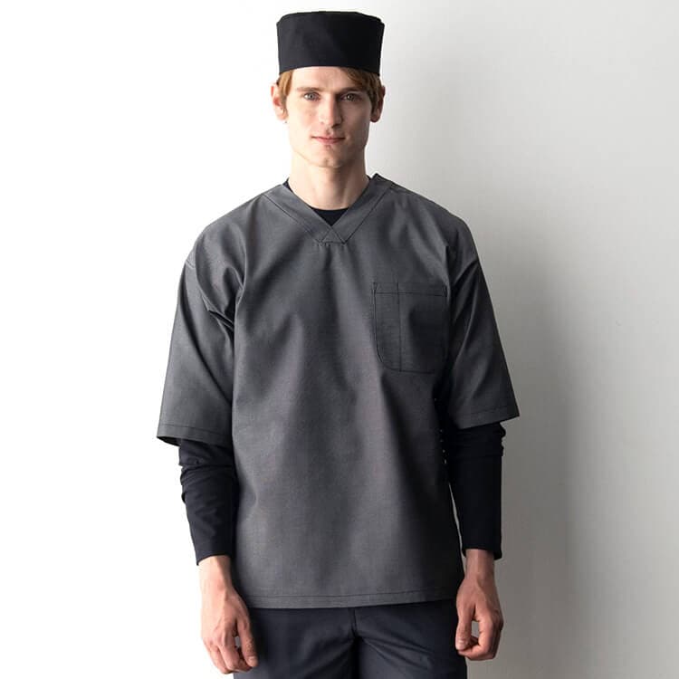 【飲食店シャツ】男女兼用 「デニム素材」 SS～3L インディゴ ブラック  業務制服/和食店ユニフォーム (HYS3072)