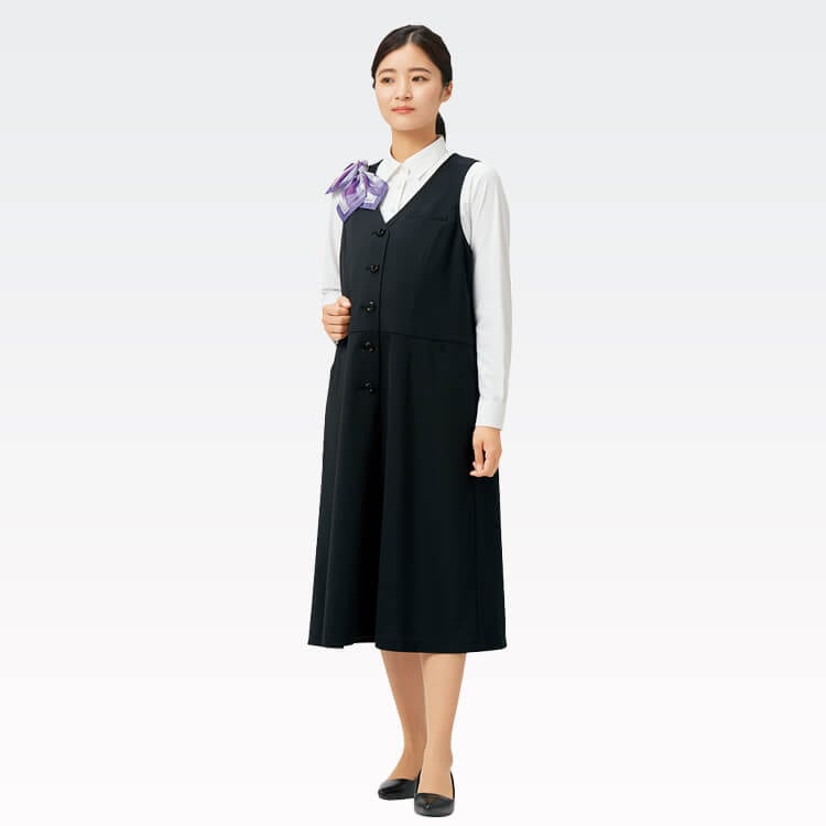 【マタニティ事務服】ワンピース・ 抗ウイルス加工・吸汗速乾・ストレッチ・イージーケア  家庭洗濯可 ポリ100% M～L ネイビー ブラック色  