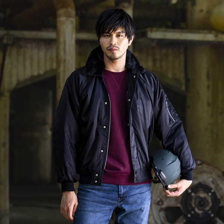 【防寒服 作業着】 「パイロットジャンパー」 M～5L ネイビー ブラック  裏ボア仕様 / 冬用作業服