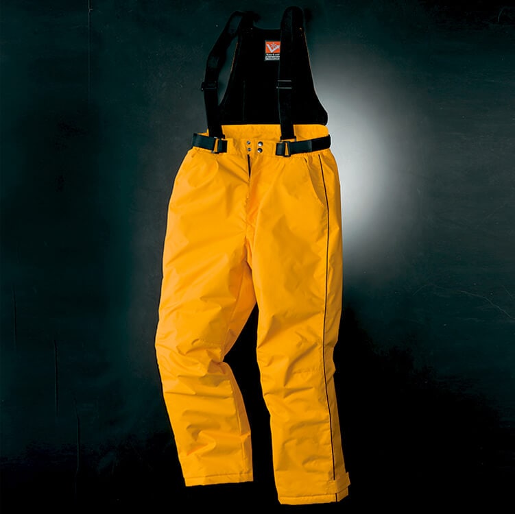 【防寒ズボン 男女兼用】作業着パンツ サロペット型「マイナス30℃対応！」耐水圧5000mm  ブラック イエロー  S～5L  冬用 / 防水作業服パンツ