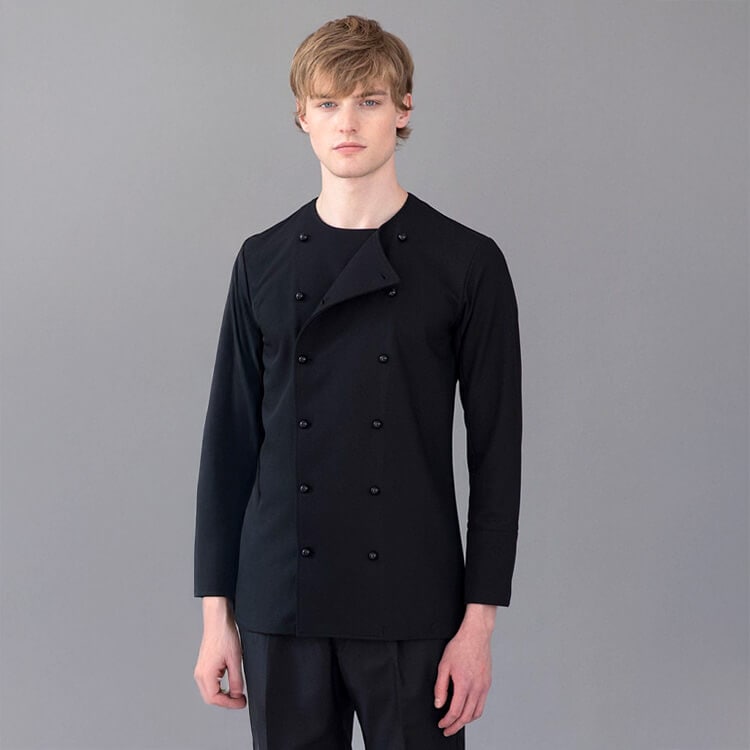 【コックコート メンズ】抗菌防臭・撥水撥油・厨房白衣 S～4L ホワイト  ブラック色 / キッチン制服 (HYS1066)