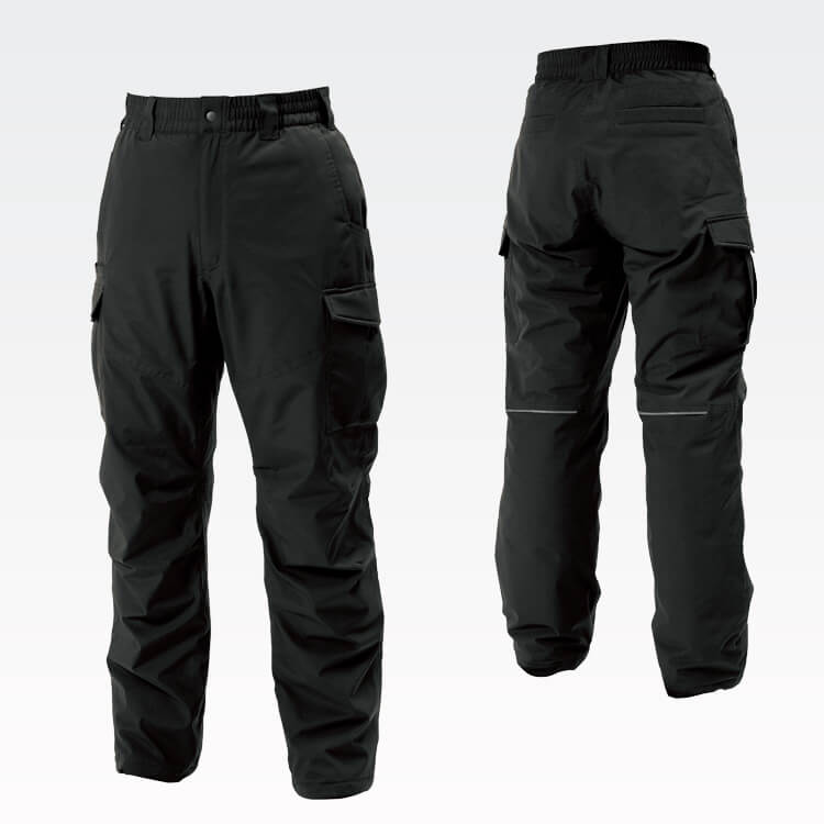 【防寒ズボン】男女兼用「中綿 羽毛の様な軽さ」ストレッチ・撥水防風 S～6L ブラック色  冬用 作業着パンツ / TSデザイン