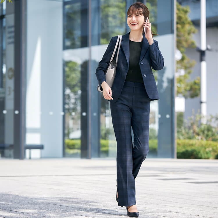 事務服パンツ｜会社制服パンツ・レディース・ネイビーチェック柄