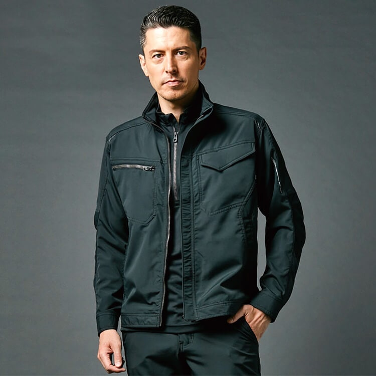 【作業着ブルゾン】 軽量「点接触素材」ストレッチ・高耐久 SS～6L  チャコール  ブラック  作業ジャンパー / TSデザイン (TOW84636)