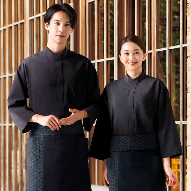 【飲食店ユニフォーム 和風】男女兼用「八分袖 」ストレッチ・制電  SS～3L　5色 / 和食店制服 (CHIDN8500)