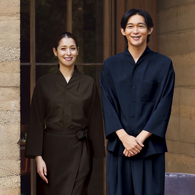 【飲食店ユニフォーム 和風シャツ】男女兼用・八分袖・ストレッチ制電  SS～3L　5色 / 和食店制服 (CHIDN8501)