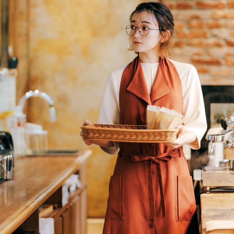 【レストラン エプロン】ストレッチ・家庭洗濯可 M～L 4色  店舗制服 / 飲食店ユニフォーム