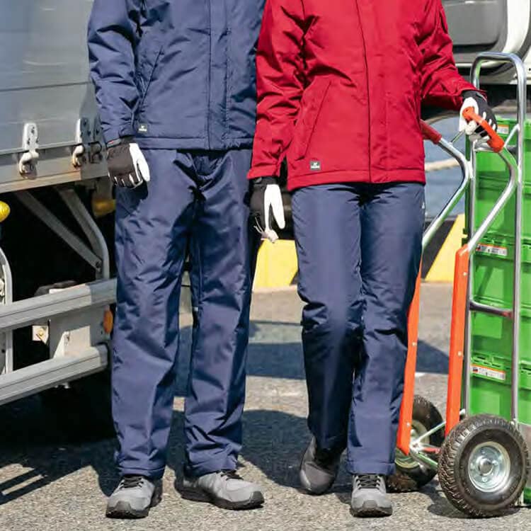 【防水防寒ズボン】男女兼用「耐水＆透湿」  SS～6L ネイビー ブラック色  レインパンツ / 冬用作業着