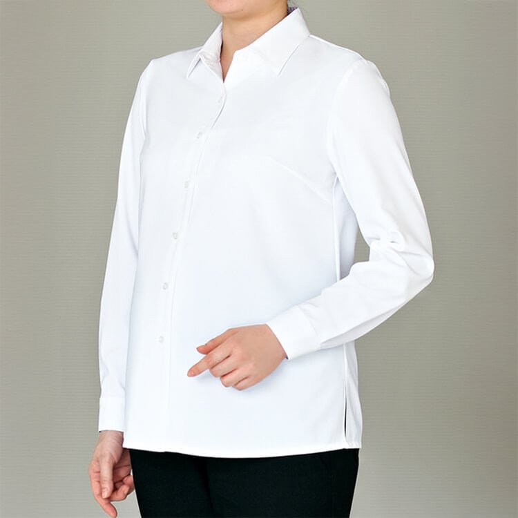 【マタニティ 事務服ブラウス】吸汗速乾・ストレッチ・透け防止・消臭テープ付き  家庭洗濯可 M～L ホワイト色 / オフィス制服