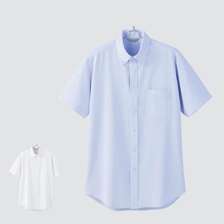 【シャツ半袖 メンズ】ノーアイロン「ボタンダウン」吸汗速乾・ストレッチ S～5L ２色 / 業務ユニフォーム (IIS634060)