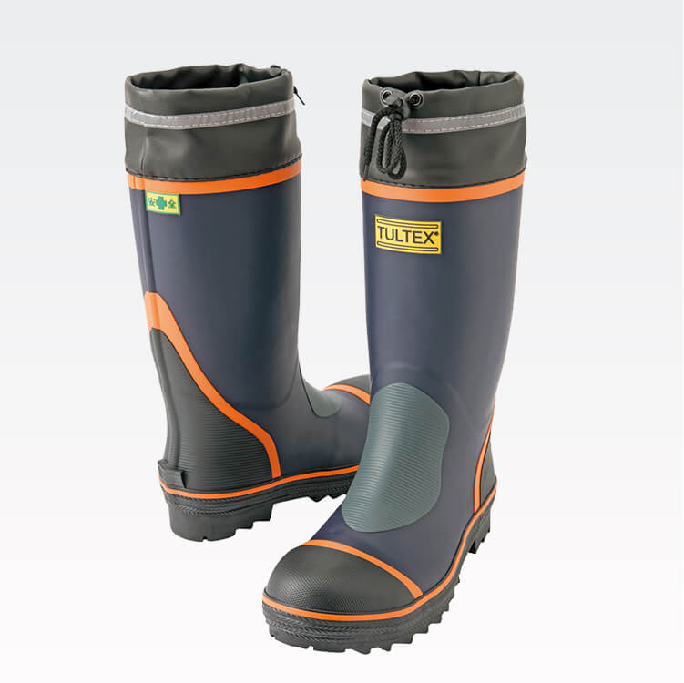 【踏み抜き防止 長靴】安全靴 3E ネイビー×オレンジ 24.5～28.0cm 建設現場シューズ/鋼製先芯