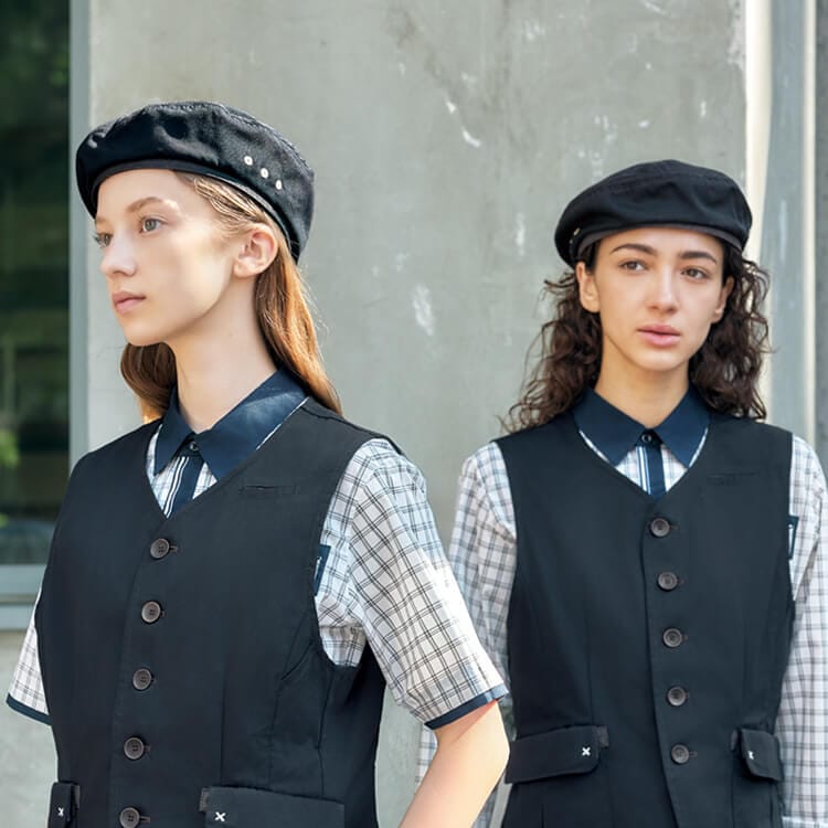 【清掃員 帽子】男女兼用・ M～L ネイビー ブラウン色  おしゃれ作業着 / クリーンスタッフユニフォーム (KAHCAZ136)