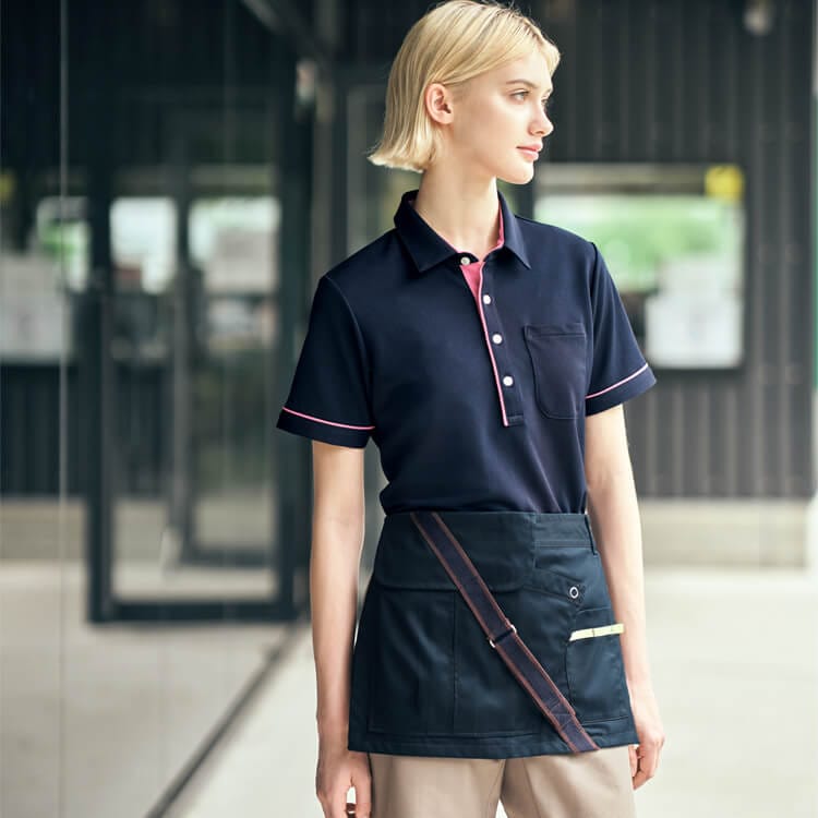 【清掃員エプロン】複数ポケット付き・フリーサイズ  ネイビー色 物流 倉庫 / クリーンスタッフユニフォーム (KAHCAE138)