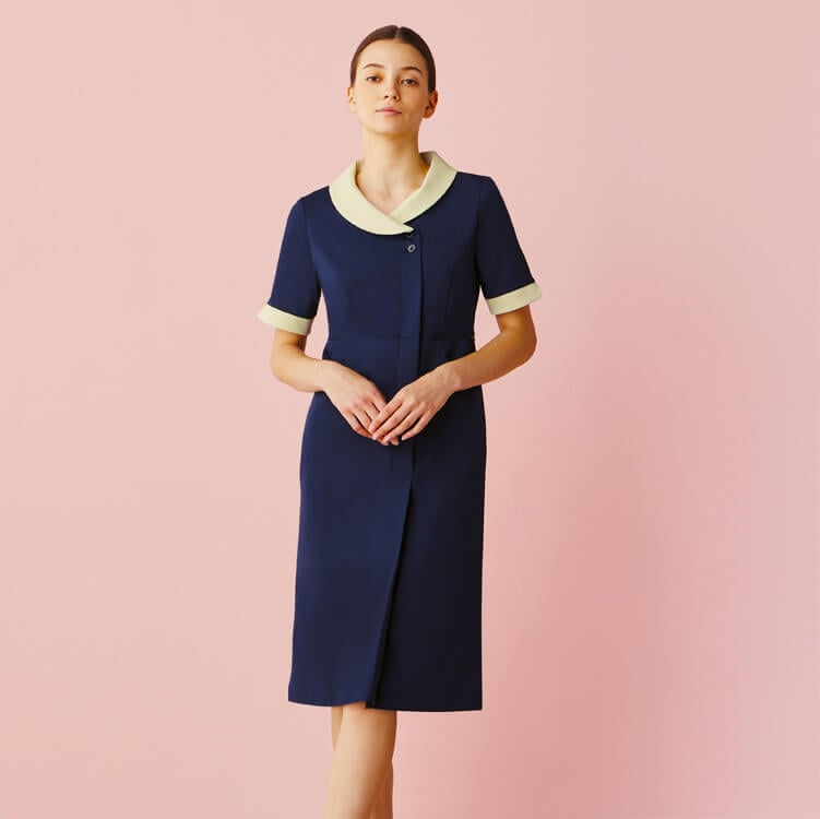 【エステ制服 ワンピース】制電「透け防止＆ストレッチ」工業洗濯可 制菌　SS～3L  3色 /ミッシェルクラン