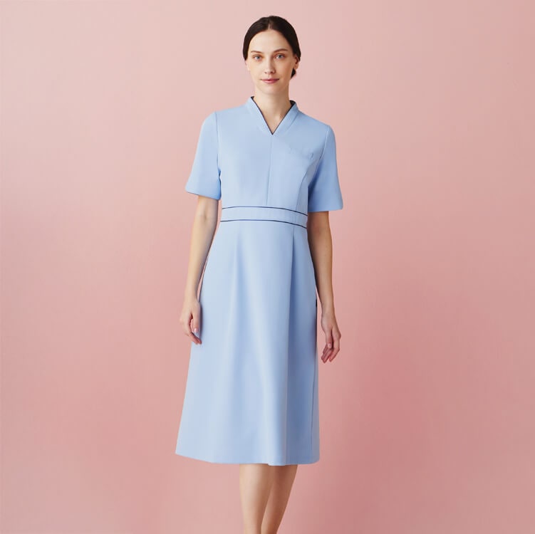 【エステユニフォーム ワンピース】 制菌「透け防止＆ストレッチ」制電・工業洗濯可 SS～3L 3色 / ミッシェルクラン