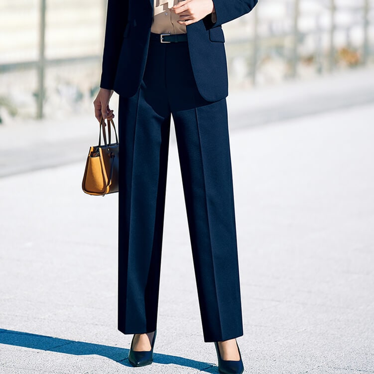 【ストレートパンツ 事務服】オールシーズン素材「軽くて伸びる！」家庭洗濯可 3色 5～23号  レディースズボン / オフィス制服