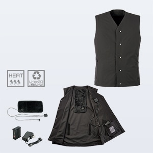 【ヒーターベスト メンズ】 電熱式 「パット＆バッテリーセット」 ストレッチ素材・イージーケア 撥水 SS～5L/防寒ウェア