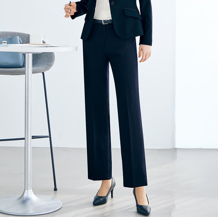 【事務服パンツ オールシーズン】 イージーケア「動きやすい2WAYストレッチ！」 家庭洗濯可 ネイビー ブラック色 5～23号/会社制服ズボン 