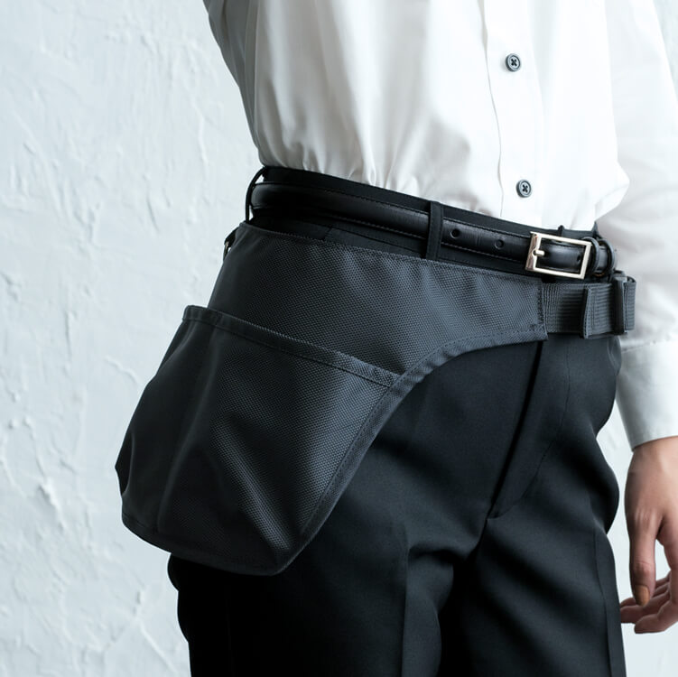 【飲食店 ウエストポーチ】 Dカン付き ブラック色  業務制服アクセサリー / ホールスタッフ