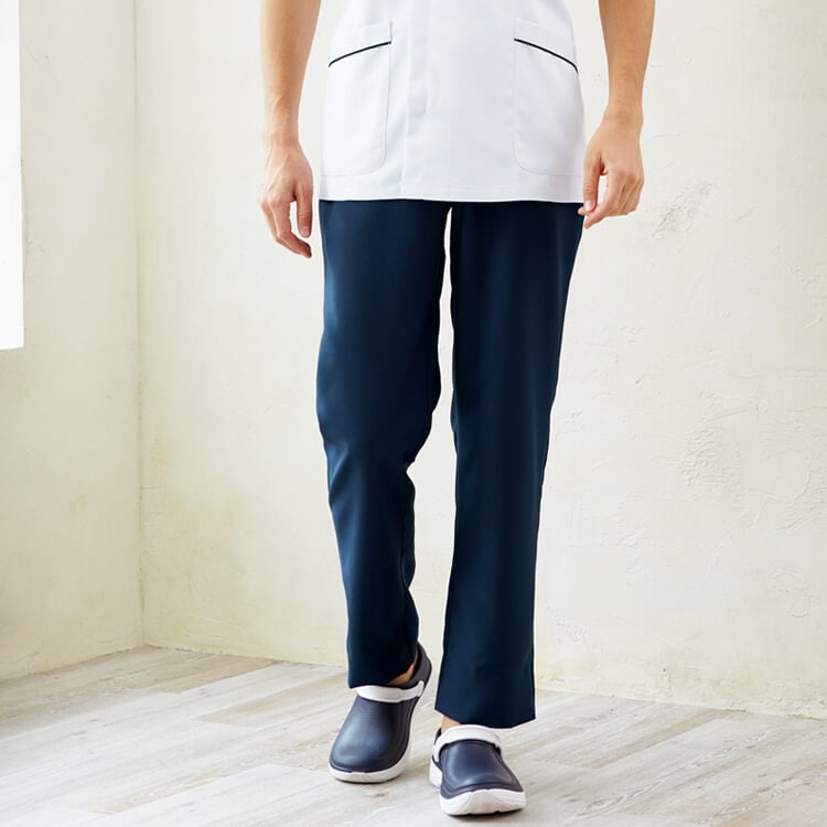 【白衣パンツ メンズ】 吸汗速乾「制菌制電＆透け防止」 S～4L  ホワイト  ネイビー　看護師ズボン / ドクターボトムス
