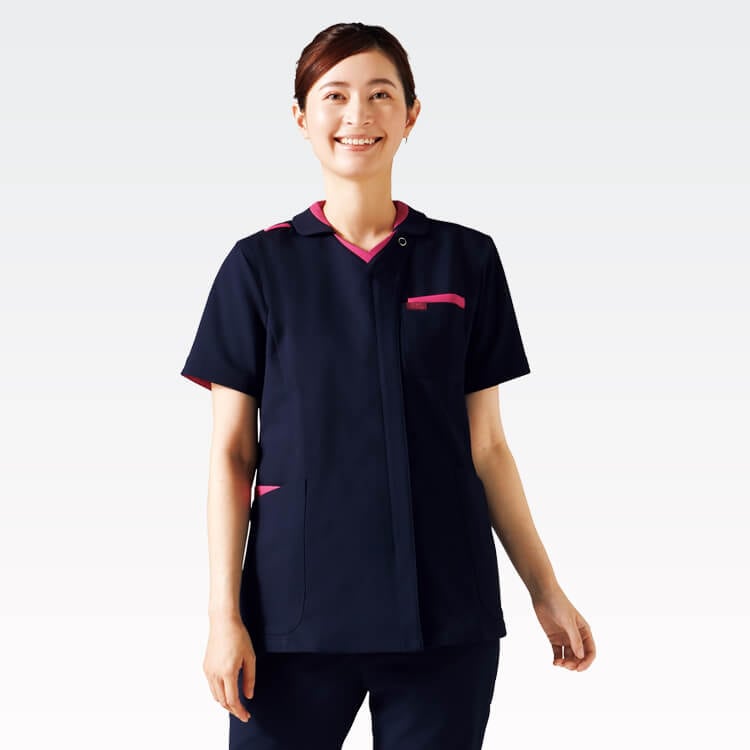 医療スクラブ白衣の通販－ナースウェア・ネイビー色・看護師制服【e