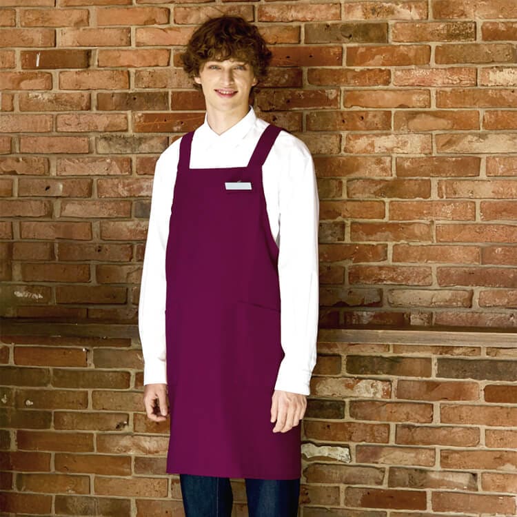 【業務用エプロン H型】制電制菌「ウエスト 二段階調整可」肩ひも幅広め  フリーサイズ 6色  作業着/飲食店ユニフォーム (CHIBSS102)