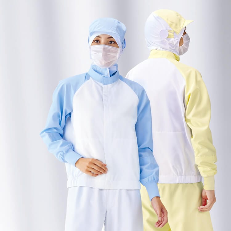 【食品工場作業着 ブルゾン衛生白衣】男女兼用・清涼素材「高温作業環境向け」透け防止・HACCP・吸汗速乾・制電 S～4L / 5色