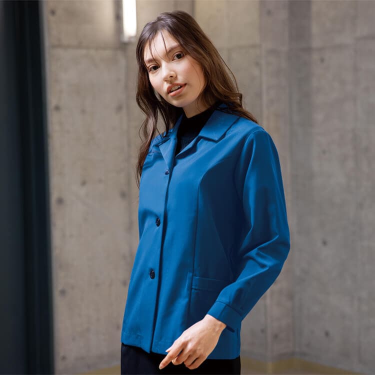 【スモック事務服】長袖「レディース作業服」 S～4L  ネイビー  ブルー / 作業着 