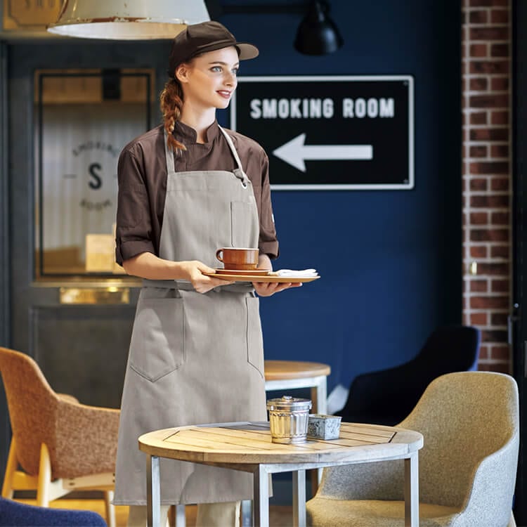 【飲食店エプロン】綿100% 「ヴィンテージ風素材」 丈85cm  フリーサイズ  4色  カフェ制服/店舗ユニフォーム