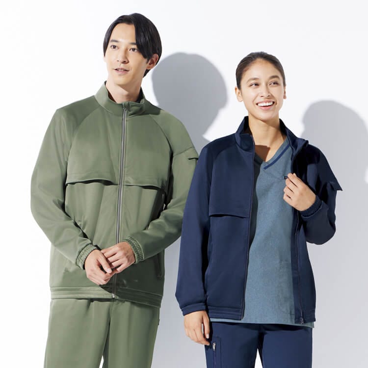 【介護制服ジャージ】ブルゾン・ストレッチ「制電制菌＆吸汗速乾」 3色  SS～5L 訪問介護 / ケアスタッフユニフォーム