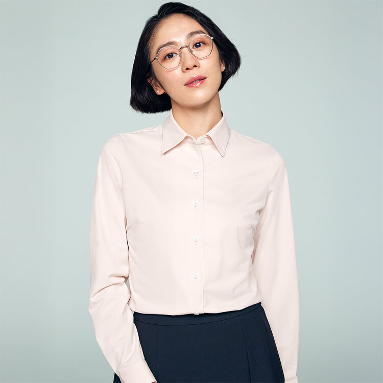 【事務服 長袖ブラウス】ストレッチ「動きやすく通気度の高い素材」吸汗速乾・UVカット・家庭洗濯可 5～19号 4色  / オフィスユニフォーム