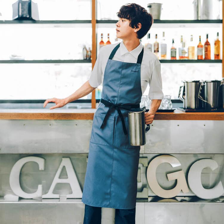 【業務用エプロン】ECO素材「キャンパス生地」丈98cm  フリーサイズ  8色   / 飲食店ユニフォーム